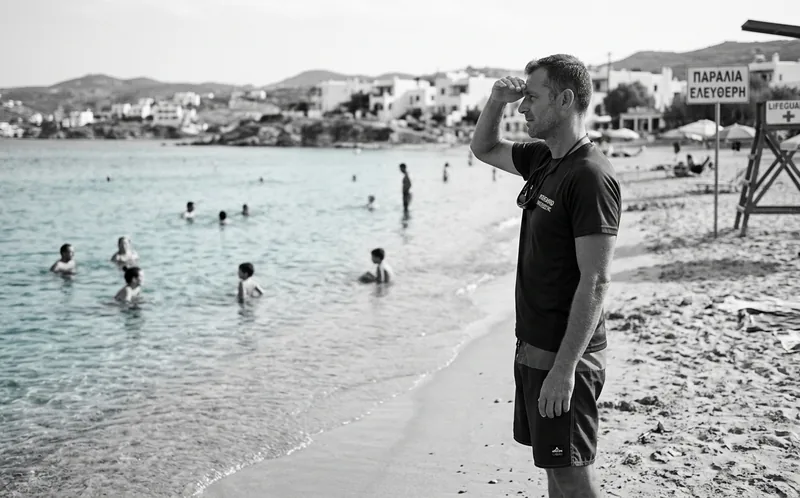Ναυαγοσώστης παρακολουθεί λουόμενους σε ελληνική παραλία
